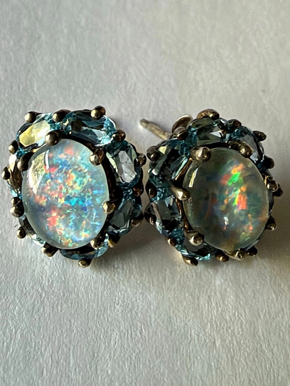 Genuine Opal and London Blue Topaz Sterling Silver 925 Earrings